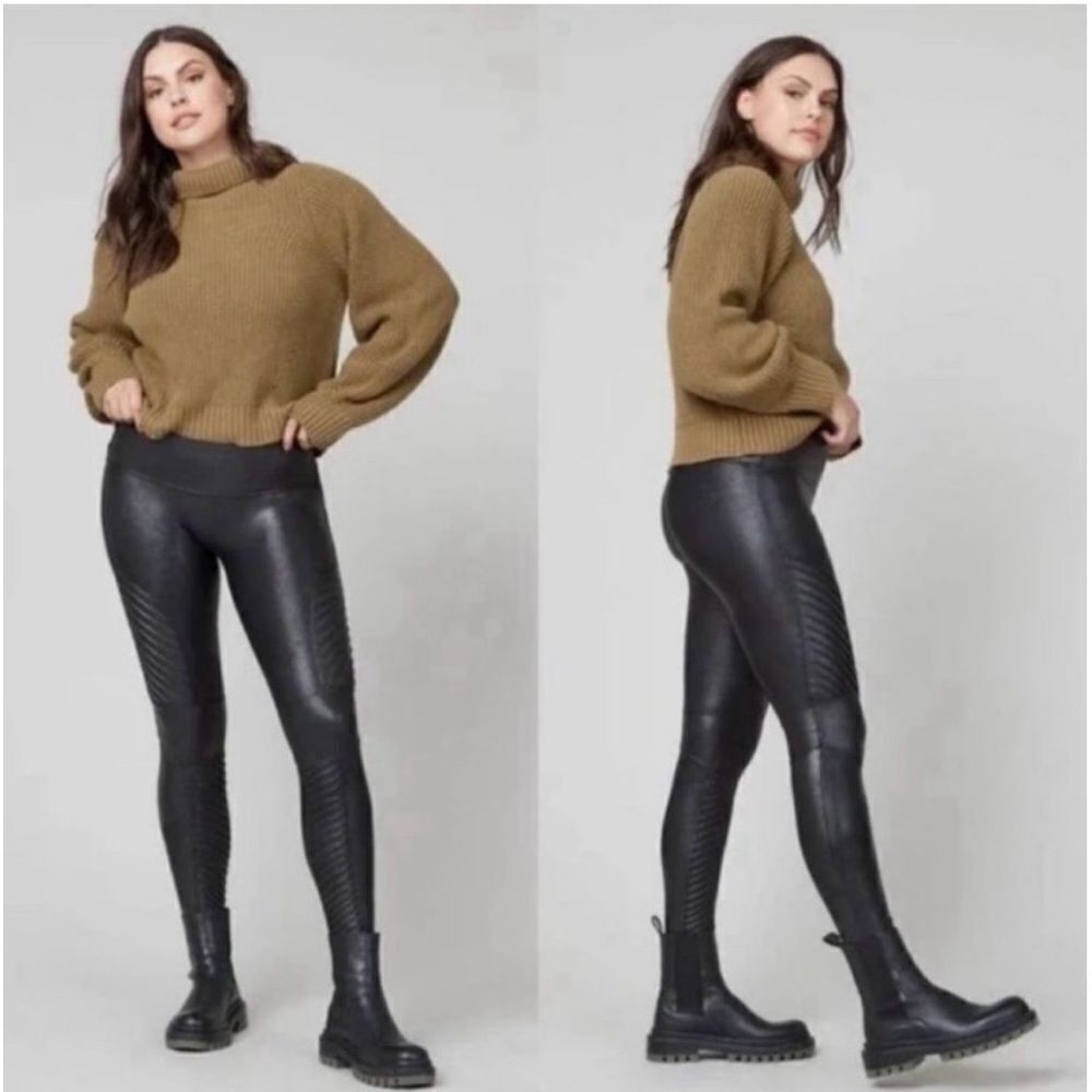 EUC SPANX BLACK MOTO FAUX LEATHER LEGGINGS SIZE LARGE
